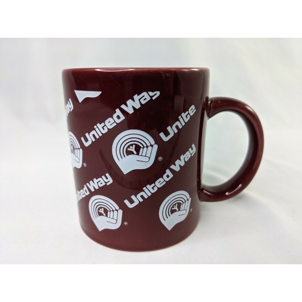United Way Ceramic Coffee Mug Cup Maroon Charity Hands